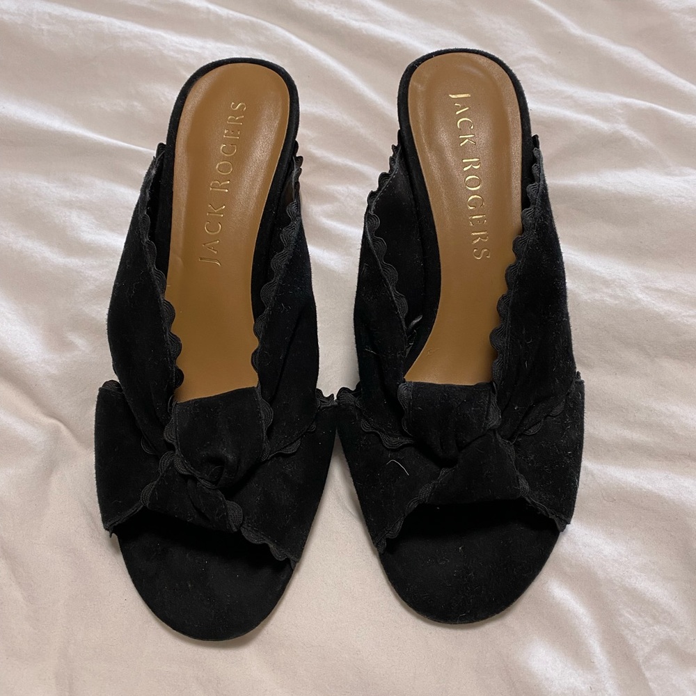 Jack Rogers Holly Scalloped Suede Sandal Black